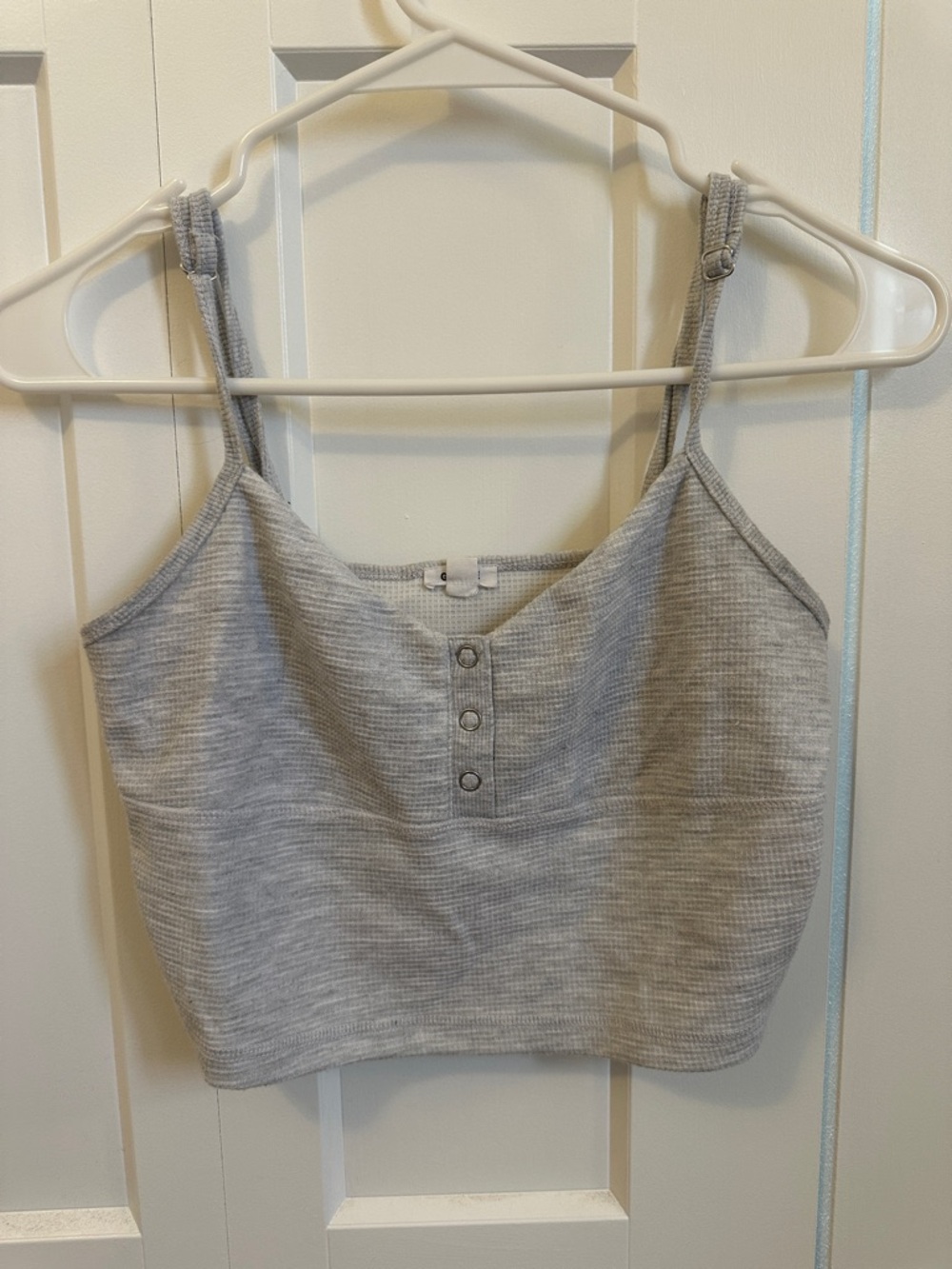 Garage Light Gray Ribbed Snap-Front Cropped Cami